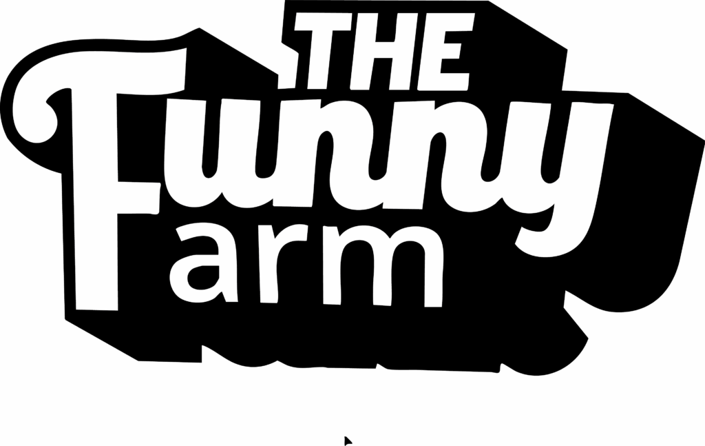 The Funny Farm logo white text on black