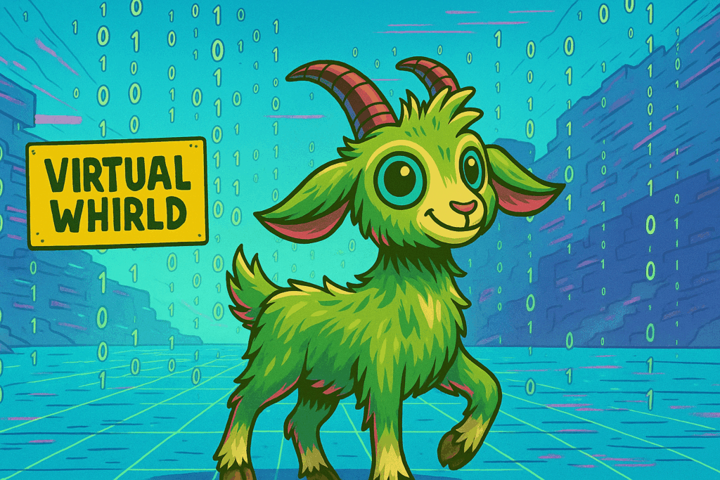Cute green goat in virtual world