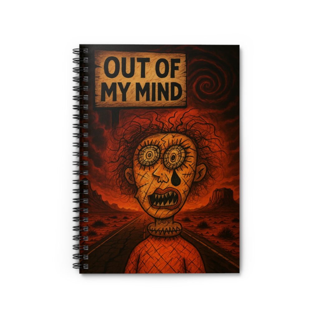 Spiral notebook cover Out of My Mind design