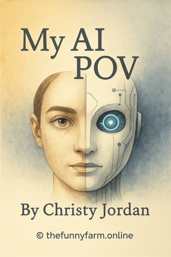 My AI POV book cover, human-robot face