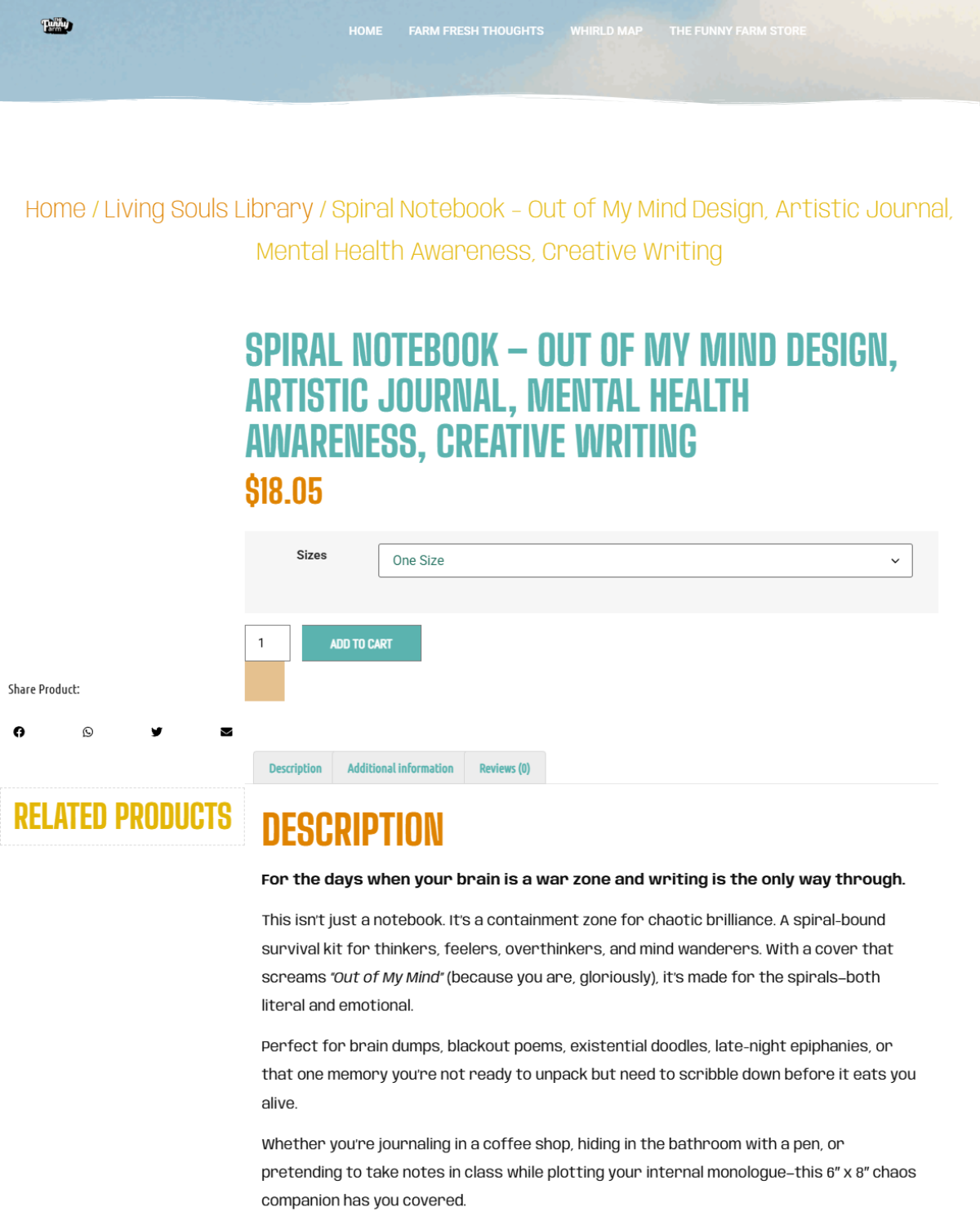 Spiral notebook product page, mental health journal